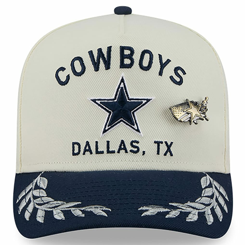 Dallas Cowboys New Era 2025 NFL Draft A-Frame 59FIFTY Fitted Hat Cream/Navy