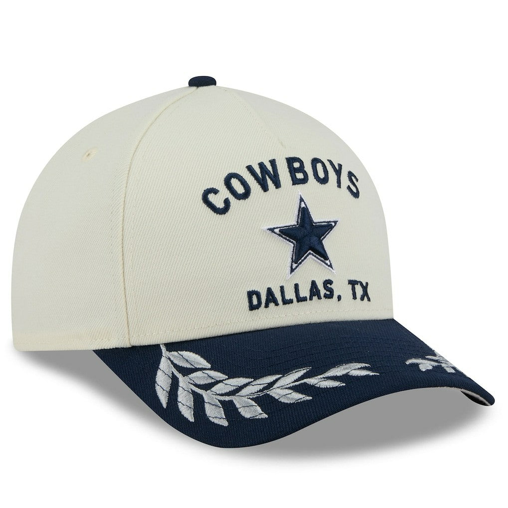 Dallas Cowboys New Era 2025 NFL Draft 9FORTY A-Frame M-Crown Adjustable Hat Cream/Navy
