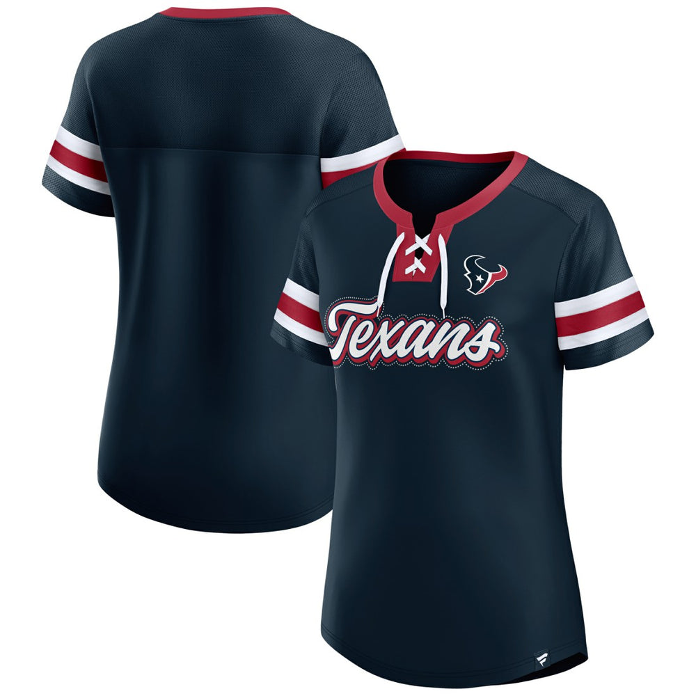 Fanatics Houston Texans Women's Iconic Bling Athena Lace-Up V-Neck T-Shirt Navy