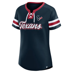 Fanatics Houston Texans Women's Iconic Bling Athena Lace-Up V-Neck T-Shirt Navy