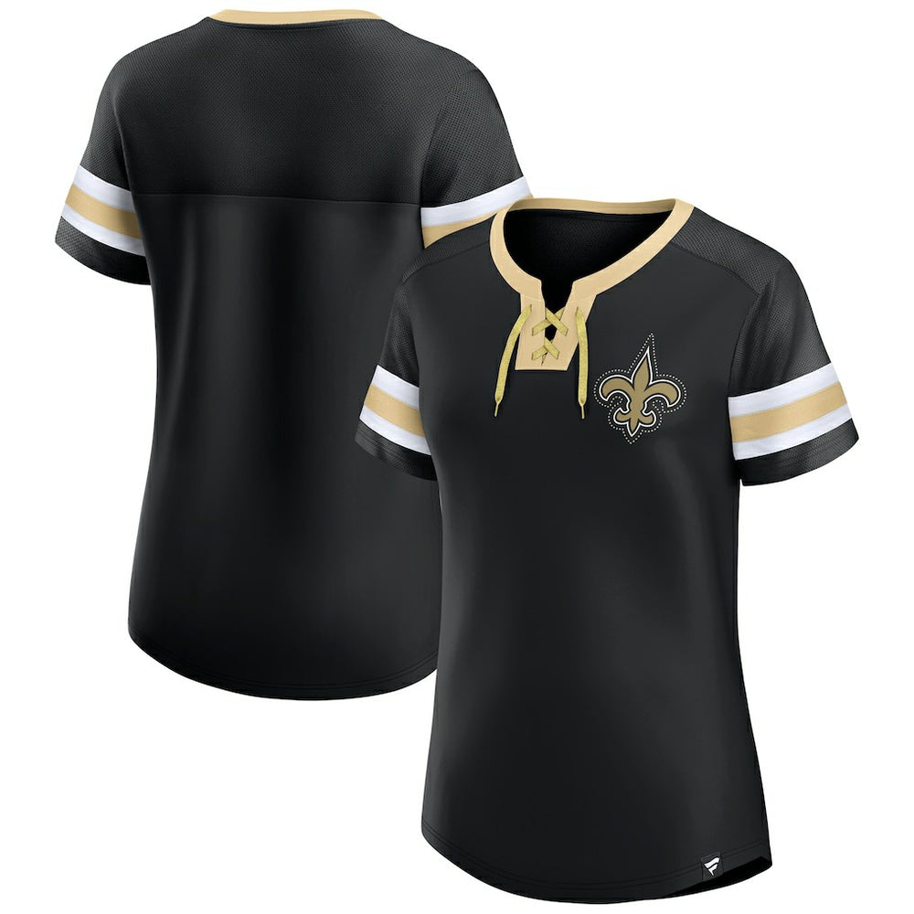 Fanatics New Orleans Saints Women's Bling Athena Jersey Style Lace-up T-Shirt Black