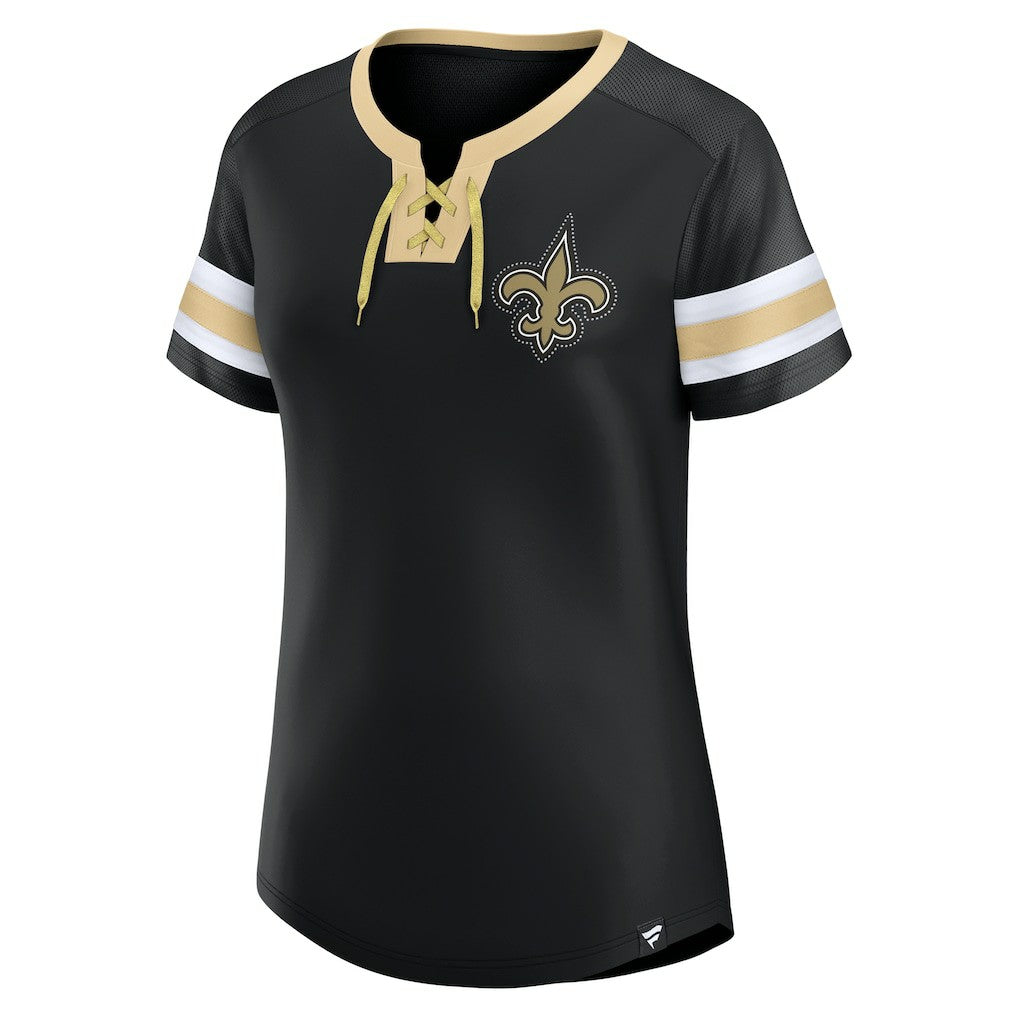 Fanatics New Orleans Saints Women's Bling Athena Jersey Style Lace-up T-Shirt Black