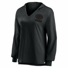 Fanatics Green Bay Packers Women's Blackout Slub Hoodie V-Neck Long Sleeve T-Shirt