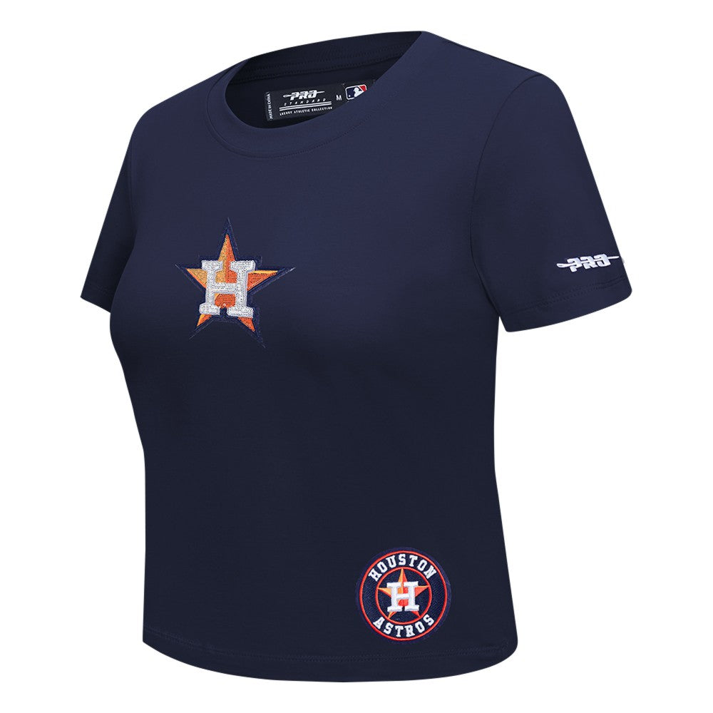 Houston Astros Pro Standard Women's Game Day Classics Baby Doll Cropped T-Shirt - Navy - MLB on Sale