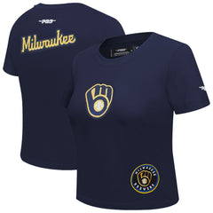 Milwaukee Brewers Pro Standard Women's Game Day Classics Baby Doll Cropped T-Shirt - Navy - MLB Discount