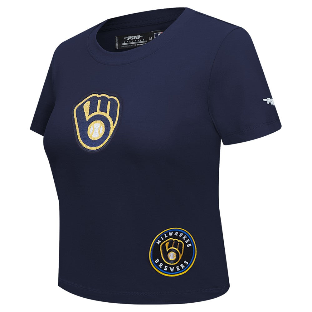 Milwaukee Brewers Pro Standard Women's Game Day Classics Baby Doll Cropped T-Shirt - Navy - MLB Discount