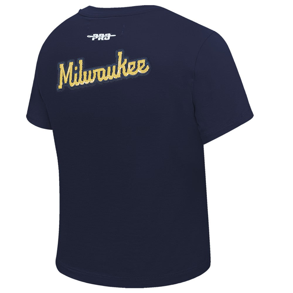 Milwaukee Brewers Pro Standard Women's Game Day Classics Baby Doll Cropped T-Shirt - Navy - MLB Discount