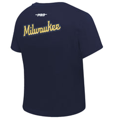 Milwaukee Brewers Pro Standard Women's Game Day Classics Baby Doll Cropped T-Shirt - Navy - MLB Discount