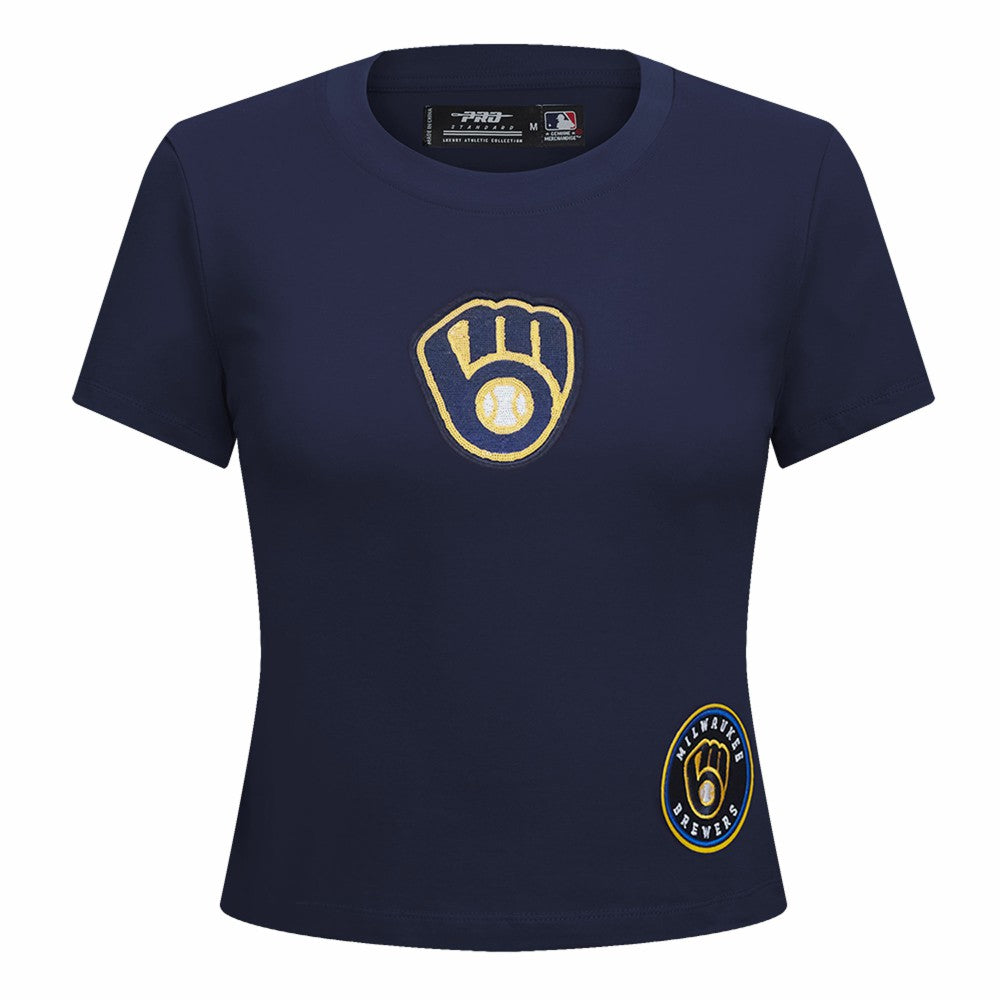 Milwaukee Brewers Pro Standard Women's Game Day Classics Baby Doll Cropped T-Shirt - Navy - MLB Discount