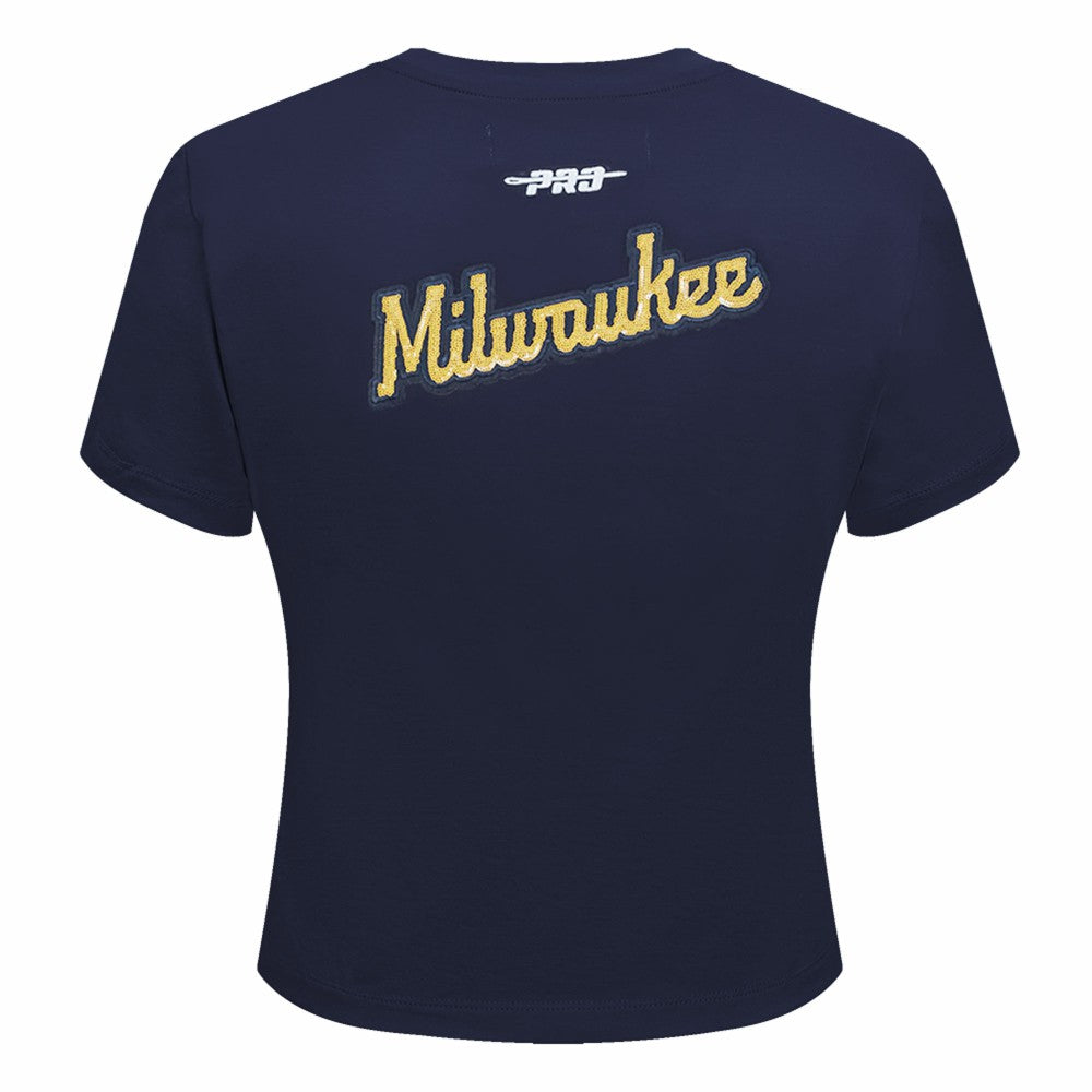 Milwaukee Brewers Pro Standard Women's Game Day Classics Baby Doll Cropped T-Shirt - Navy - MLB Discount