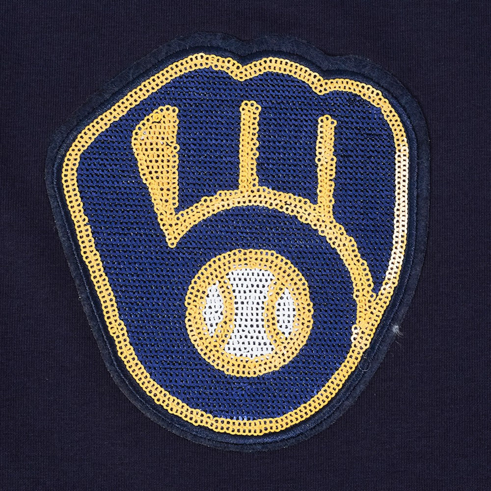 Milwaukee Brewers Pro Standard Women's Game Day Classics Baby Doll Cropped T-Shirt - Navy - MLB Discount