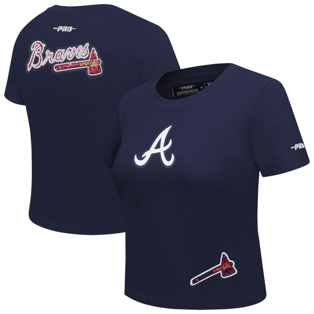 Atlanta Braves Pro Standard Women's Game Day Classics Baby Doll Cropped T-Shirt - Navy - MLB Lifestyle