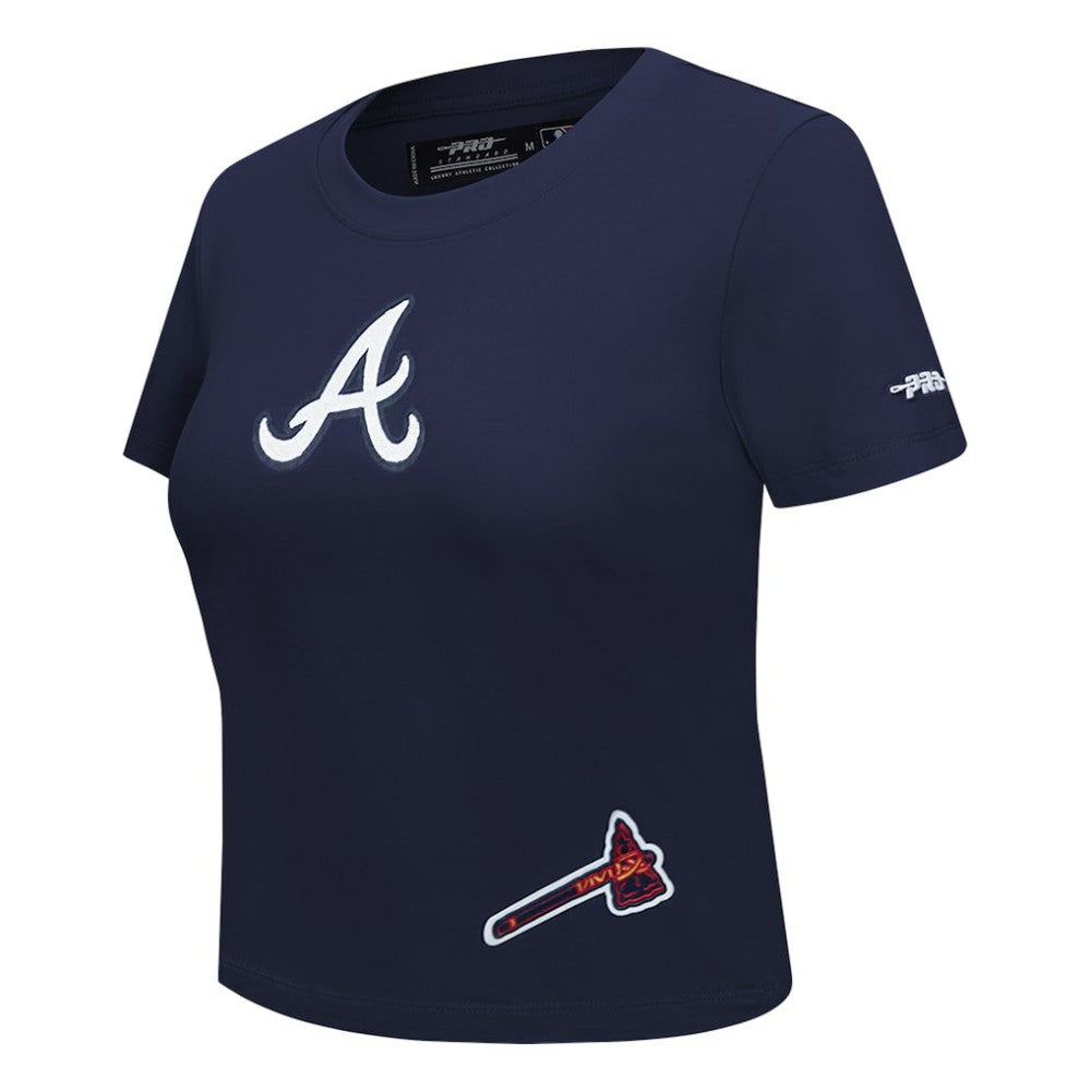 Atlanta Braves Pro Standard Women's Game Day Classics Baby Doll Cropped T-Shirt - Navy - MLB Lifestyle