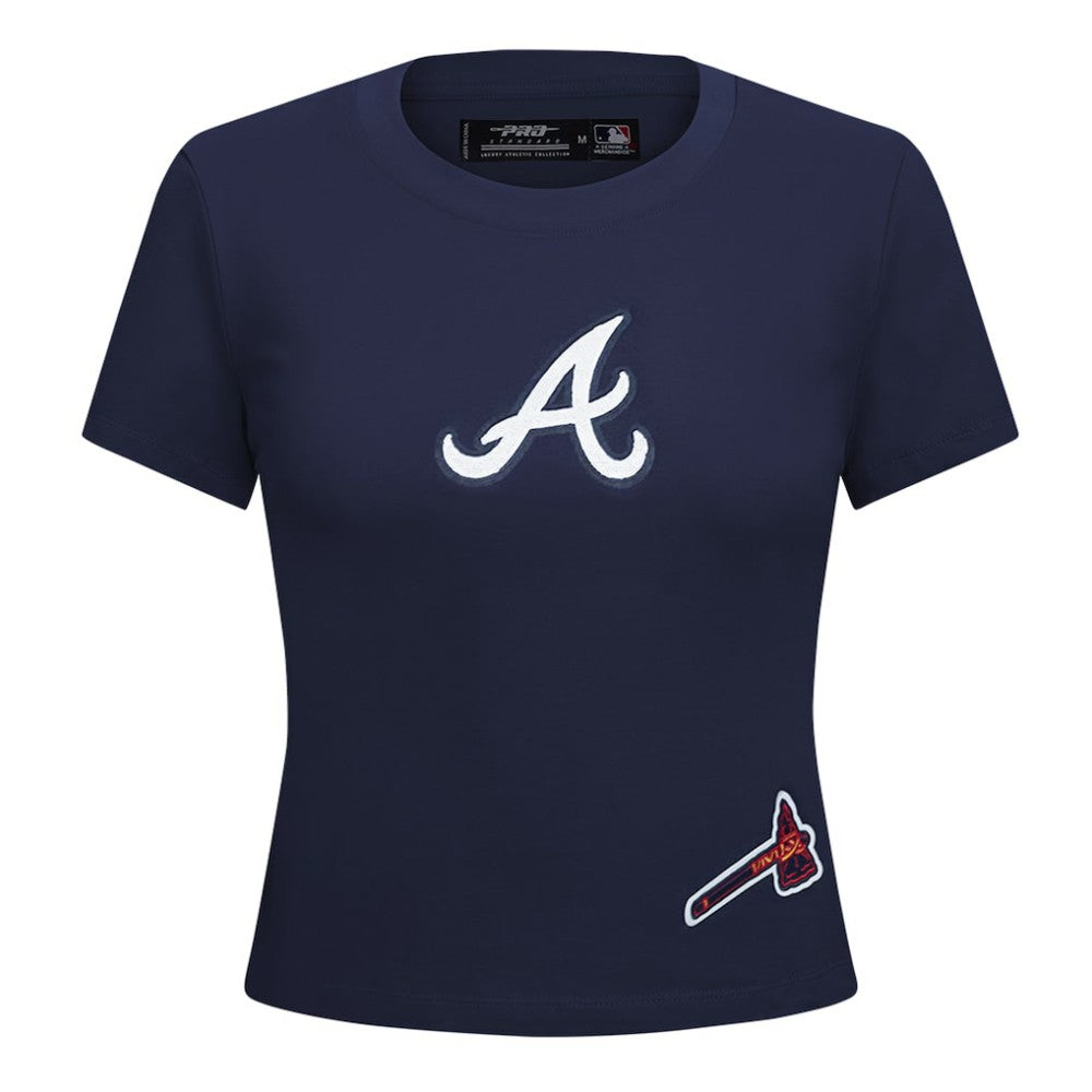 Atlanta Braves Pro Standard Women's Game Day Classics Baby Doll Cropped T-Shirt - Navy - MLB Lifestyle