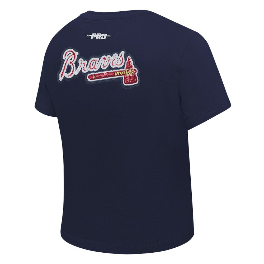 Atlanta Braves Pro Standard Women's Game Day Classics Baby Doll Cropped T-Shirt - Navy - MLB Lifestyle