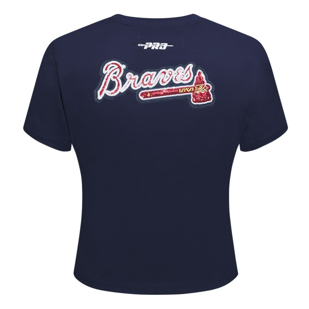 Atlanta Braves Pro Standard Women's Game Day Classics Baby Doll Cropped T-Shirt - Navy - MLB Lifestyle