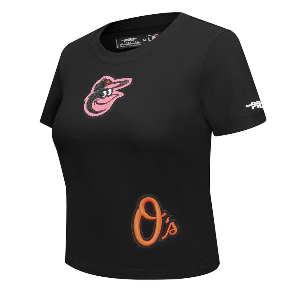 Baltimore Orioles Pro Standard Women's Game Day Classics Baby Doll Cropped T-Shirt - Black - MLB Discount