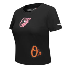 Baltimore Orioles Pro Standard Women's Game Day Classics Baby Doll Cropped T-Shirt - Black - MLB Discount