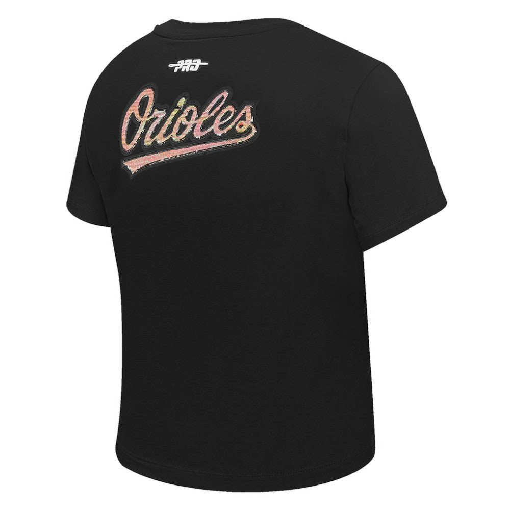 Baltimore Orioles Pro Standard Women's Game Day Classics Baby Doll Cropped T-Shirt - Black - MLB Discount