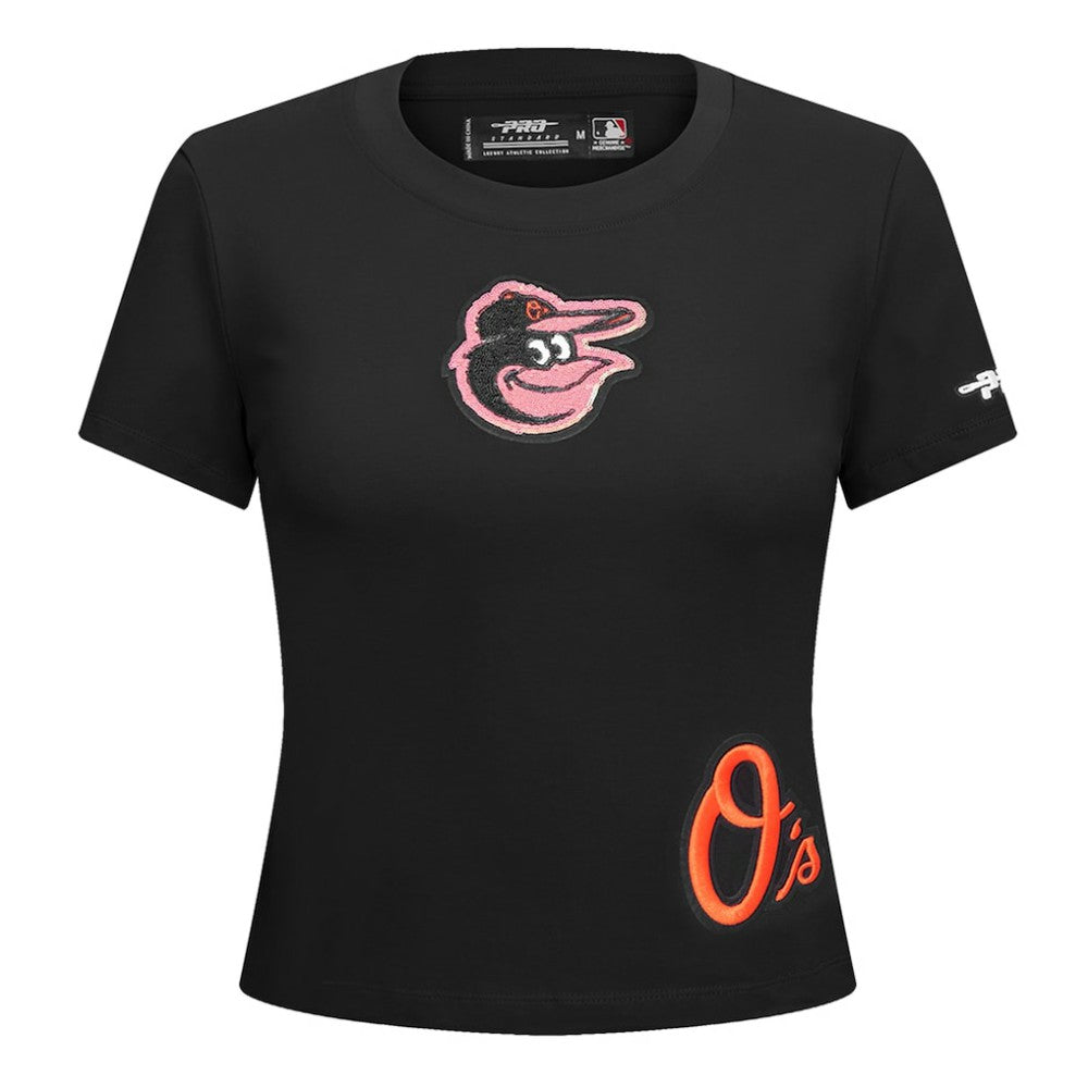 Baltimore Orioles Pro Standard Women's Game Day Classics Baby Doll Cropped T-Shirt - Black - MLB Discount