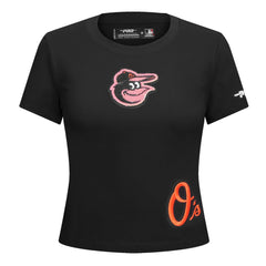 Baltimore Orioles Pro Standard Women's Game Day Classics Baby Doll Cropped T-Shirt - Black - MLB Discount