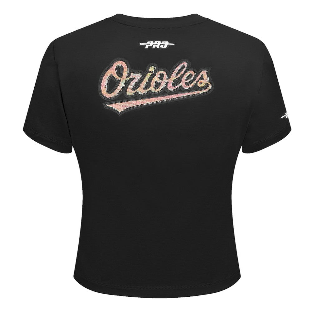 Baltimore Orioles Pro Standard Women's Game Day Classics Baby Doll Cropped T-Shirt - Black - MLB Discount