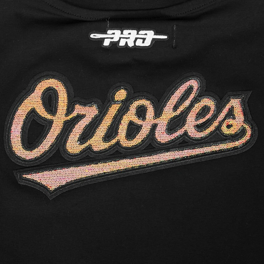 Baltimore Orioles Pro Standard Women's Game Day Classics Baby Doll Cropped T-Shirt - Black - MLB Discount