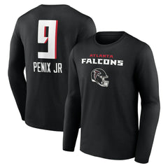 Michael Penix Jr. Atlanta Falcons Name & Number Team Wordmark Long Sleeve T-Shirt Black