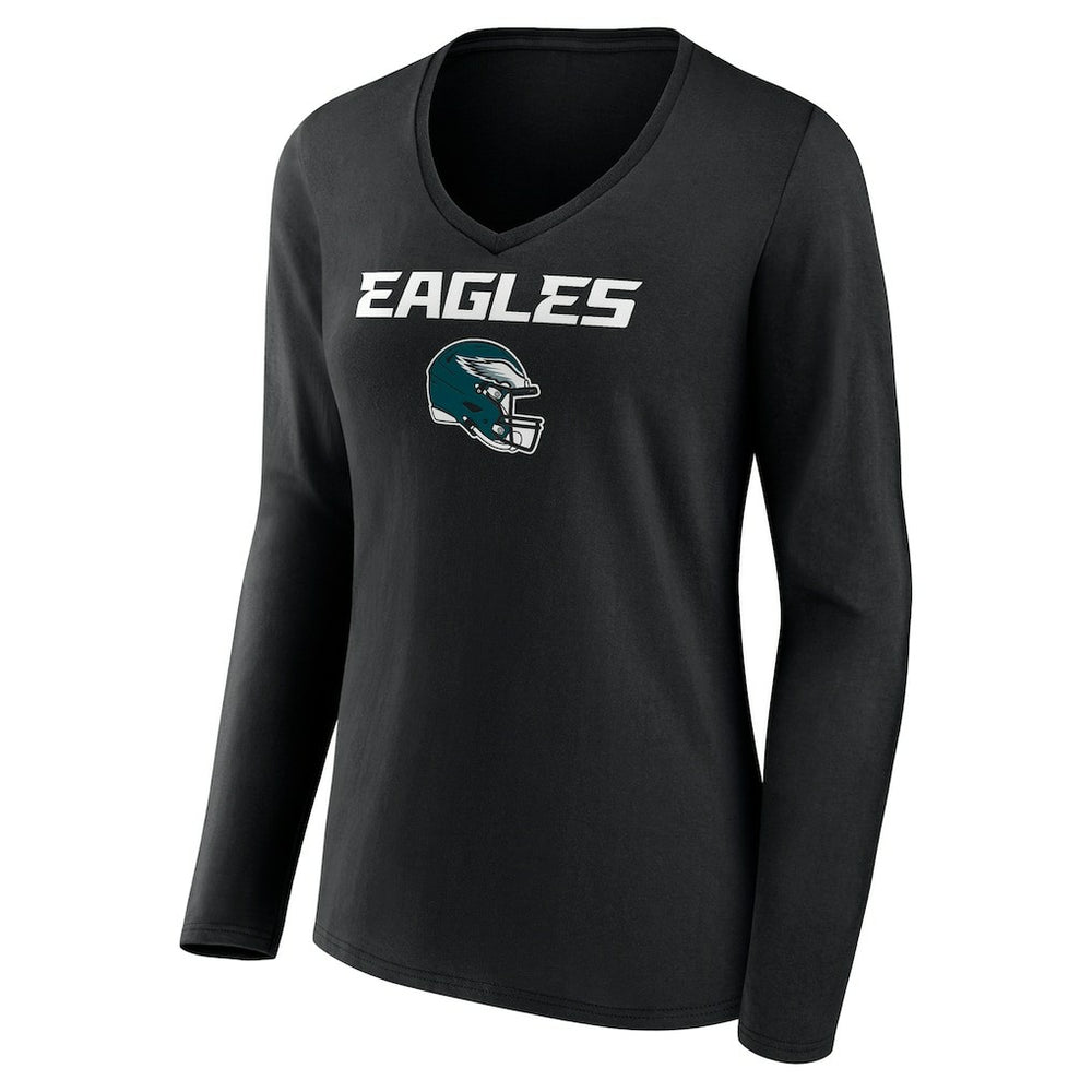 Saquon Barkley Philadelphia Eagles Women's Name & Number Team Wordmark Long Sleeve V-Neck T-Shirt Black