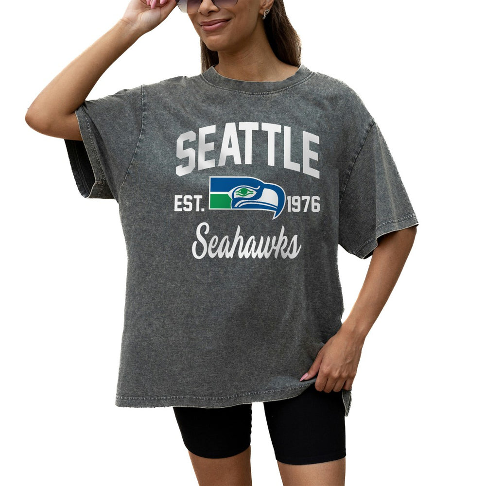 Seattle Seahawks Gameday Couture Women's Throwback Oversized Snow Wash T-Shirt Grey