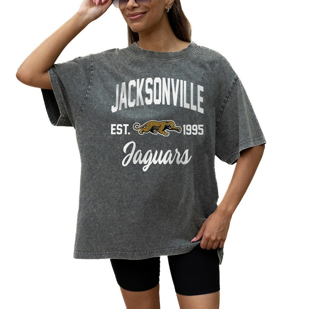 Jacksonville Jaguars Gameday Couture Women's Throwback Oversized Snow Wash T-Shirt Grey