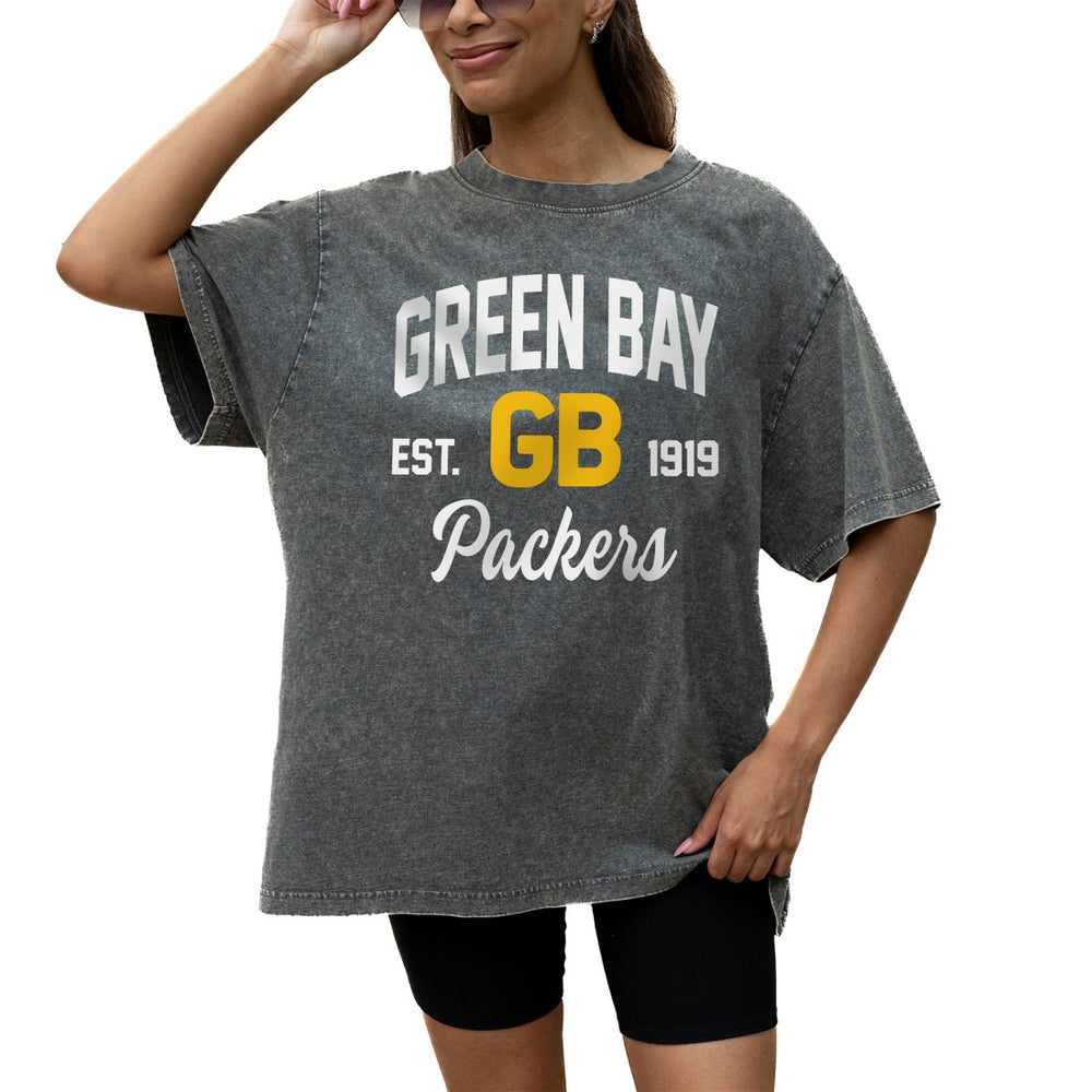 Green Bay Packers Gameday Couture Women's Throwback Oversized Snow Wash T-Shirt Grey