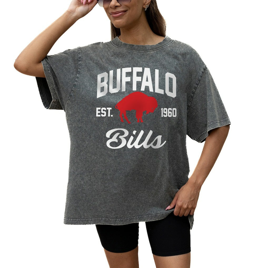 Buffalo Bills Gameday Couture Women's Throwback Oversized Snow Wash T-Shirt Grey