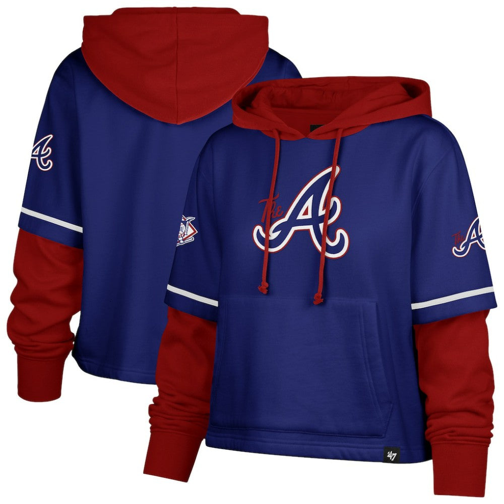 Atlanta Braves '47 Women's City Connect Shortstop Cropped Pullover Hoodie - Royal - 47 brand Discount