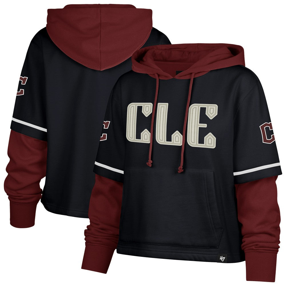 Cleveland Guardians '47 Women's City Connect Shortstop Cropped Pullover Hoodie - Navy - 47 brand on Sale