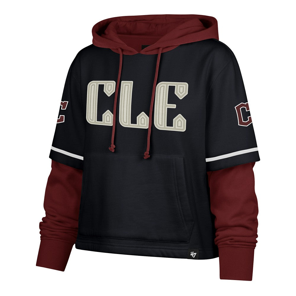 Cleveland Guardians '47 Women's City Connect Shortstop Cropped Pullover Hoodie - Navy - 47 brand on Sale