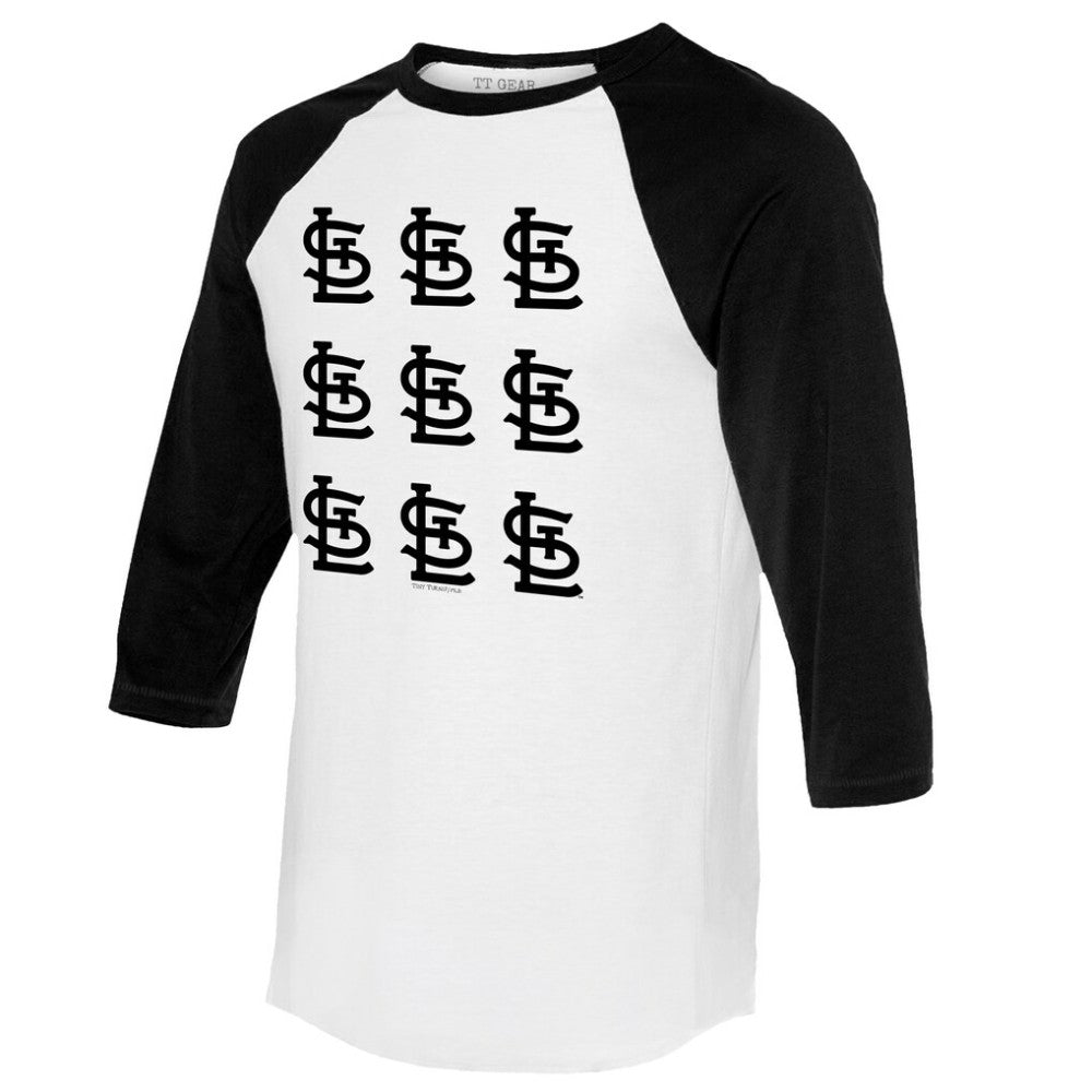 St. Louis Cardinals Tiny Turnip Women's Logo Grid 3/4 Sleeve Raglan T-Shirt - White/Black - MLB on Sale
