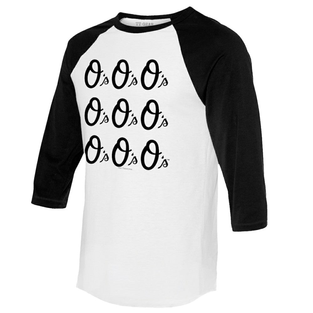 Baltimore Orioles Tiny Turnip Women's Logo Grid 3/4 Sleeve Raglan T-Shirt - White/Black - MLB on Sale