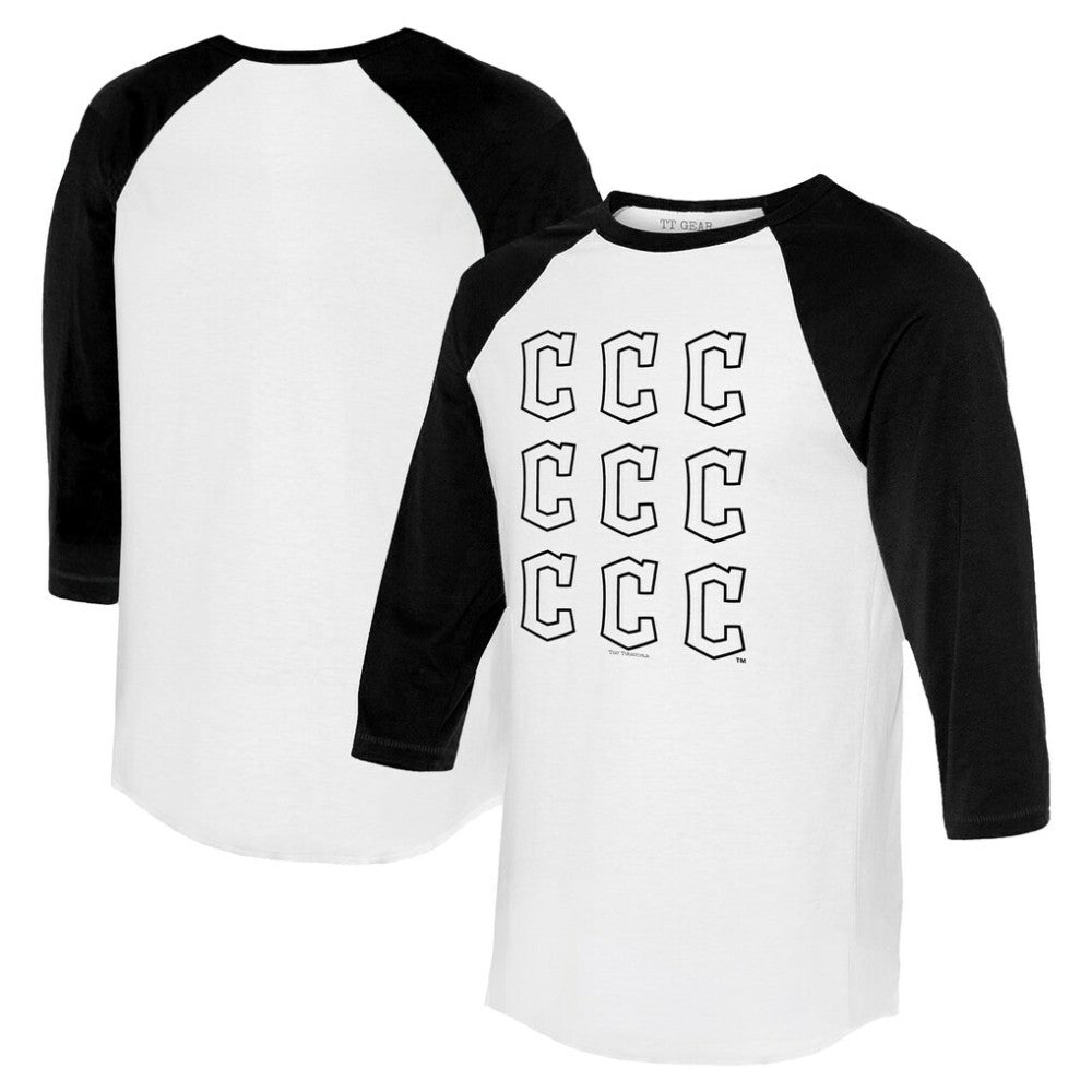 Cleveland Guardians Tiny Turnip Women's Logo Grid 3/4 Sleeve Raglan T-Shirt - White/Black - MLB Discount