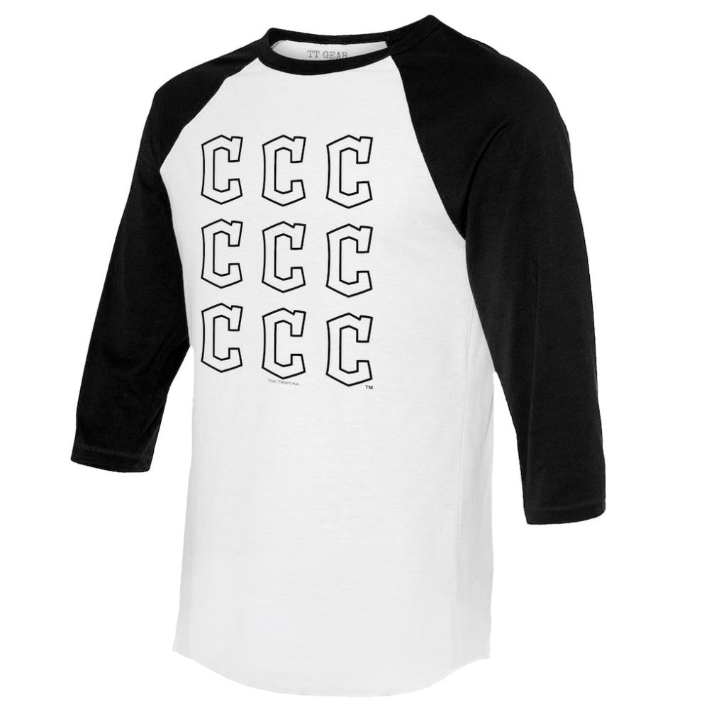Cleveland Guardians Tiny Turnip Women's Logo Grid 3/4 Sleeve Raglan T-Shirt - White/Black - MLB Discount