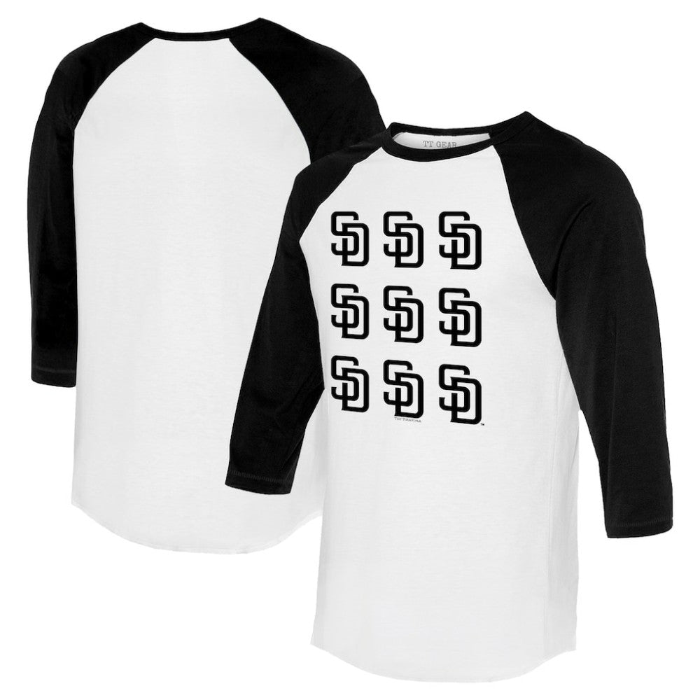 San Diego Padres Tiny Turnip Women's Logo Grid 3/4 Sleeve Raglan T-Shirt - White/Black - MLB Online