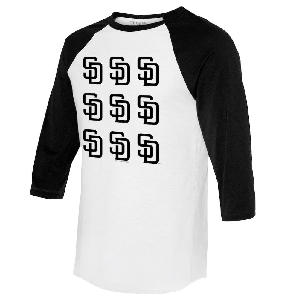 San Diego Padres Tiny Turnip Women's Logo Grid 3/4 Sleeve Raglan T-Shirt - White/Black - MLB Online