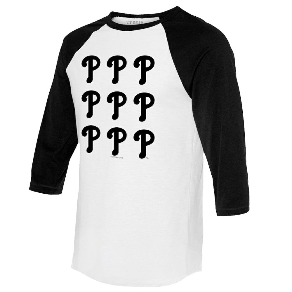 Philadelphia Phillies Tiny Turnip Women's Logo Grid 3/4 Sleeve Raglan T-Shirt - White/Black - MLB Discount