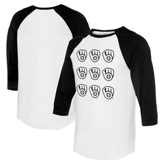 Milwaukee Brewers Tiny Turnip Women's Logo Grid 3/4 Sleeve Raglan T-Shirt - White/Black - MLB Lifestyle