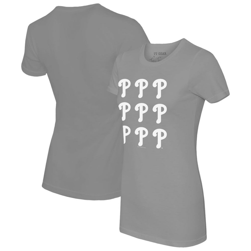 Philadelphia Phillies Tiny Turnip Women's Logo Grid  T-Shirt - Gray - MLB Sale