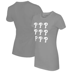 Philadelphia Phillies Tiny Turnip Women's Logo Grid  T-Shirt - Gray - MLB Sale