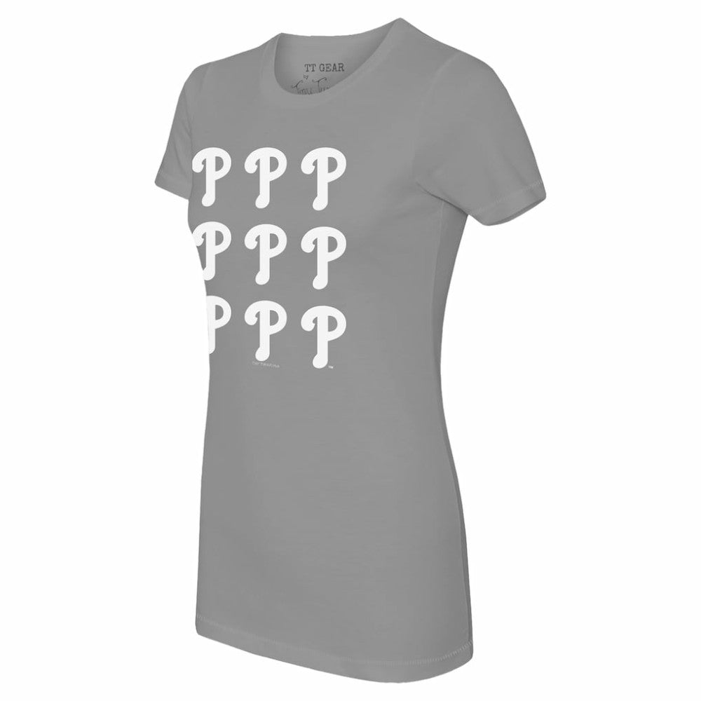 Philadelphia Phillies Tiny Turnip Women's Logo Grid  T-Shirt - Gray - MLB Sale