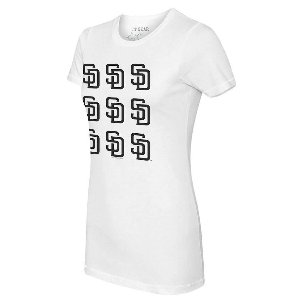 San Diego Padres Tiny Turnip Women's Logo Grid T-Shirt - White - MLB Discount