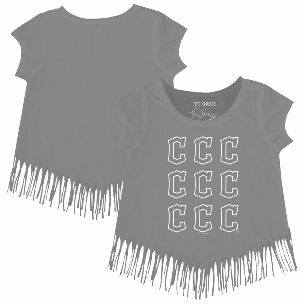 Cleveland Guardians Tiny Turnip Girls Youth Logo Grid Fringe T-Shirt - Gray - MLB Discount