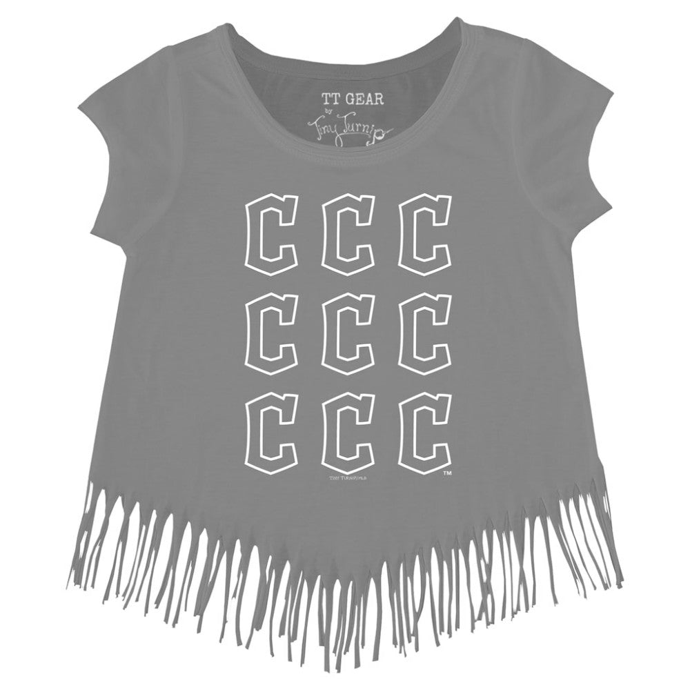 Cleveland Guardians Tiny Turnip Girls Youth Logo Grid Fringe T-Shirt - Gray - MLB Discount